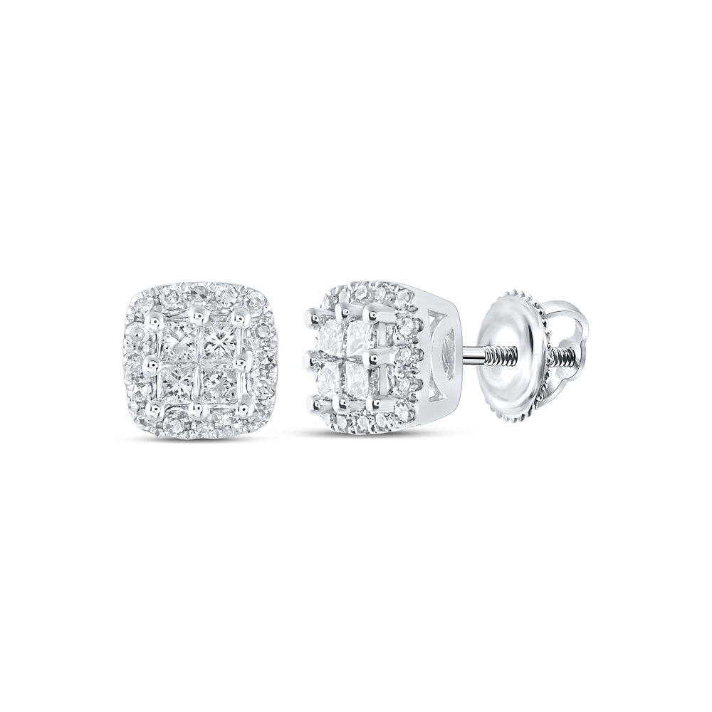 14K Rose Or White Gold  Womens Round Diamond Square Earrings 1/4 Cttw