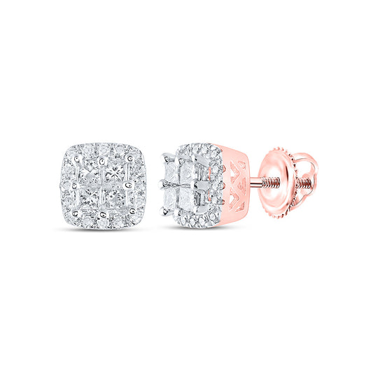14K Yellow Or White Or Rose Gold Womens Princess Diamond Square Earrings