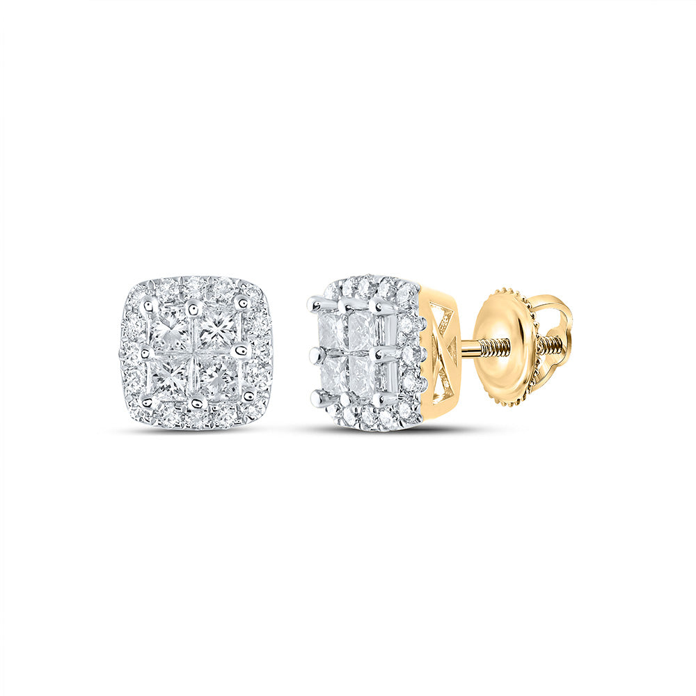 14K White Or Yellow Gold Womens Princess Diamond Square Earrings