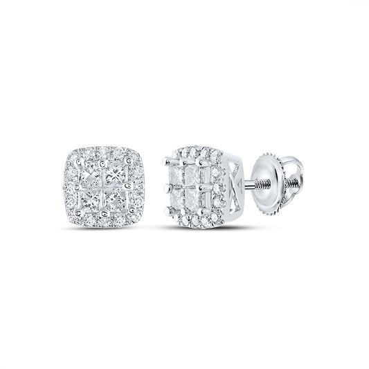14K White Or Yellow Gold Womens Princess Diamond Square Earrings