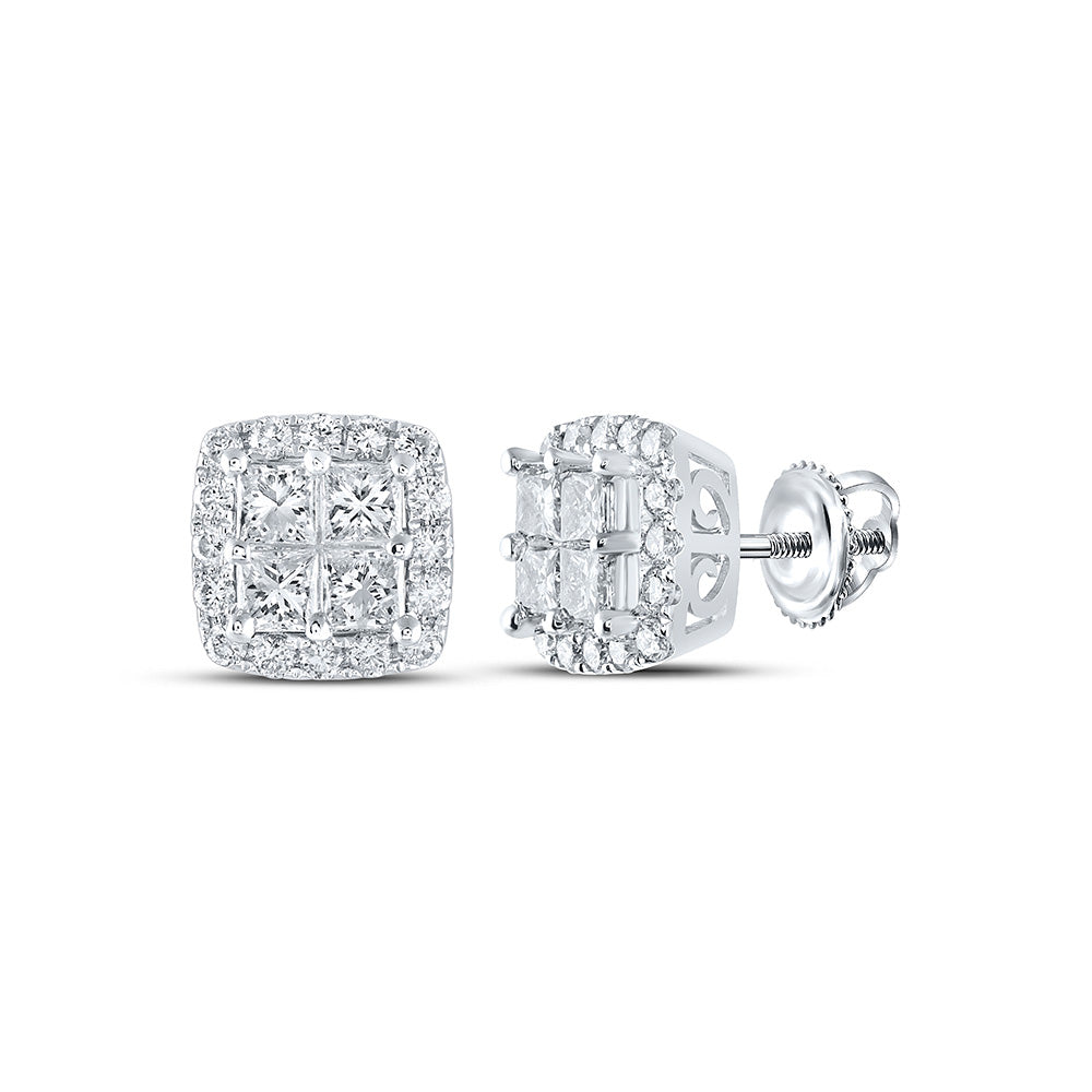 14K White Or Yellow Gold Womens Princess Diamond Square Earrings