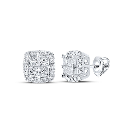 14K White Or Yellow Gold Womens Princess Diamond Square Earrings