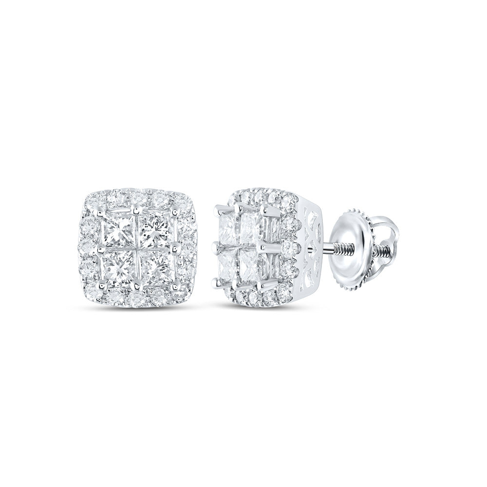 14K White Or Yellow Gold Womens Princess Diamond Square Earrings