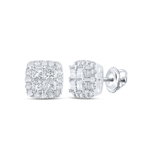 14K White Or Yellow Gold Womens Princess Diamond Square Earrings