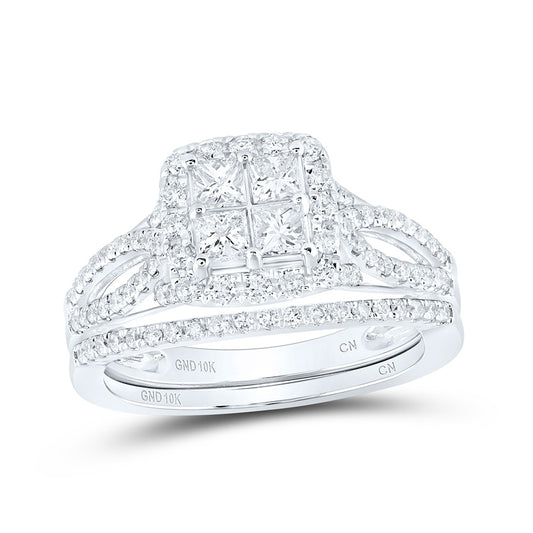 10K White Gold Princess Diamond Bridal Wedding Ring Band Set 1 Cttw, Womens Size: 5-10