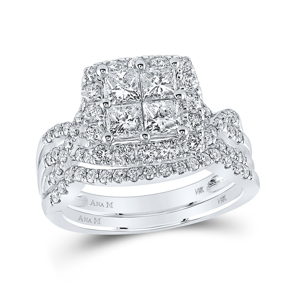 14K White Or Yellow Gold Princess Diamond Square Bridal Wedding Ring Band Set, Womens Size: 5-10