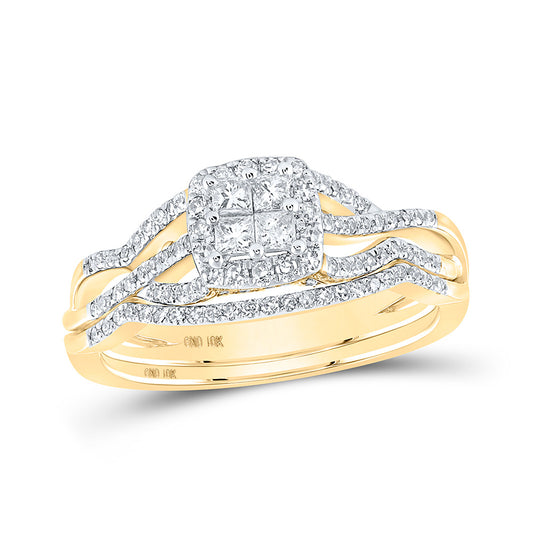 10K Yellow Gold Princess Diamond Square Bridal Wedding Ring Band Set 1/2 Cttw, Womens Size: 5-10
