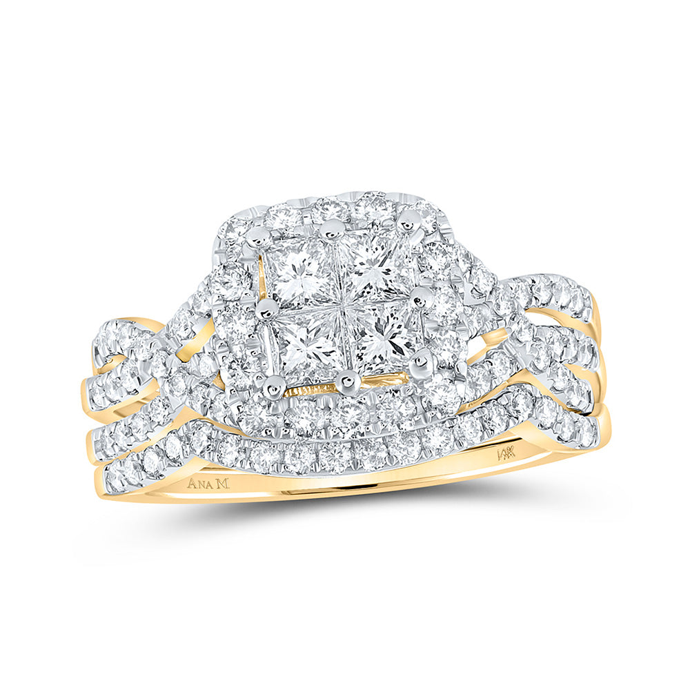 14K Yellow Gold Princess Diamond Bridal Wedding Ring Band Set 1-1/2 Cttw, Womens Size: 5-10