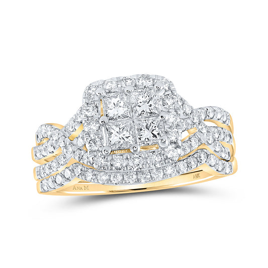 14K Yellow Gold Princess Diamond Bridal Wedding Ring Band Set 1-1/2 Cttw, Womens Size: 5-10