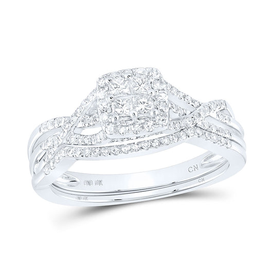 10K White Or Yellow Gold Princess Diamond Square Twist Bridal Wedding Ring Band Set , Womens Size: 5-10