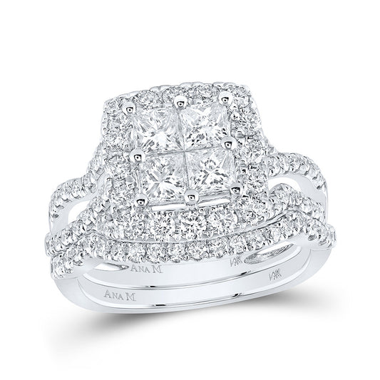 14K White Or Yellow Gold Princess Diamond Square Bridal Wedding Ring Band Set , Womens Size: 5-10