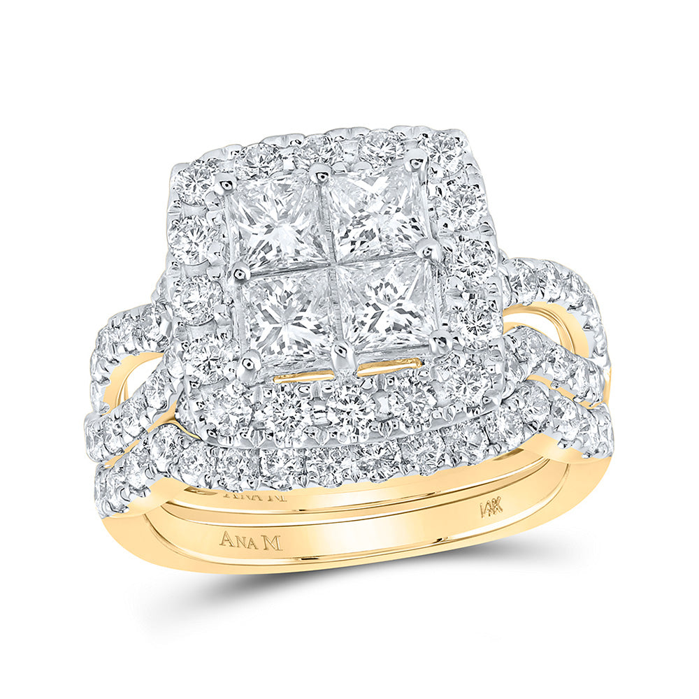 14K White Or Yellow Gold Princess Diamond Square Bridal Wedding Ring Band Set , Womens Size: 5-10