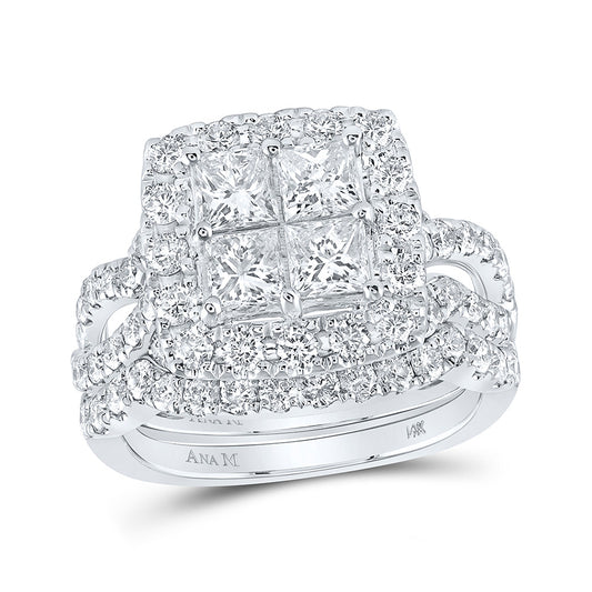 14K White Or Yellow Gold Princess Diamond Square Bridal Wedding Ring Band Set , Womens Size: 5-10