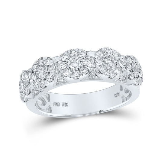 10K White Gold Mens Round Diamond Cluster Band Ring 1-1/2 Cttw, Mens Size: 7-13