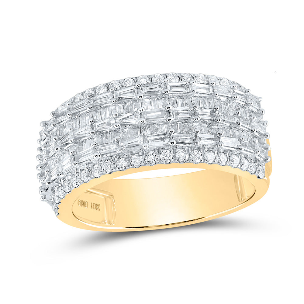 10K Yellow Or White Gold  Mens Baguette Diamond Band Ring 1-3/4 Cttw, Mens Size: 7-13