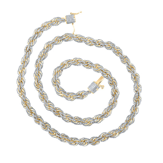 10K Yellow Gold Mens Round Diamond 20-inch Rope Chain Necklace 14-3/4 Cttw, Length: 20 In, Width: 0.24 In