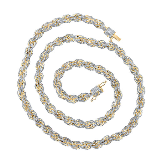 10K Yellow Gold Mens Round Diamond 22-inch Rope Chain Necklace 16-3/4 Cttw, Length: 22.01 In, Width: 0.24 In