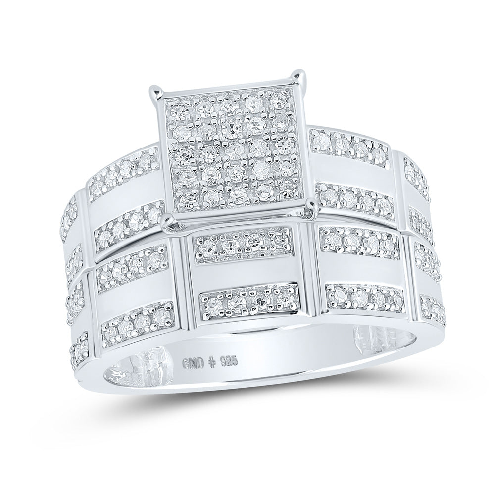 Sterling Silver His Hers Round Diamond Square Matching Wedding Set 1/2 Cttw, Womens Size: 5-10, Mens Size: 7-13