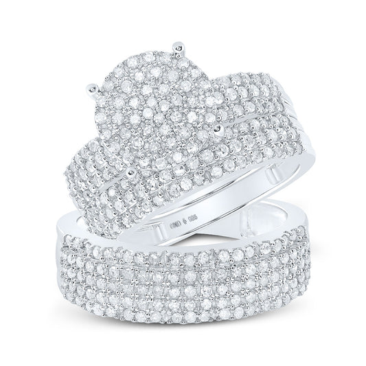 Sterling Silver His Hers Round Diamond Cluster Matching Wedding Set 1-3/8 Cttw, Womens Size: 5-10, Mens Size: 7-13