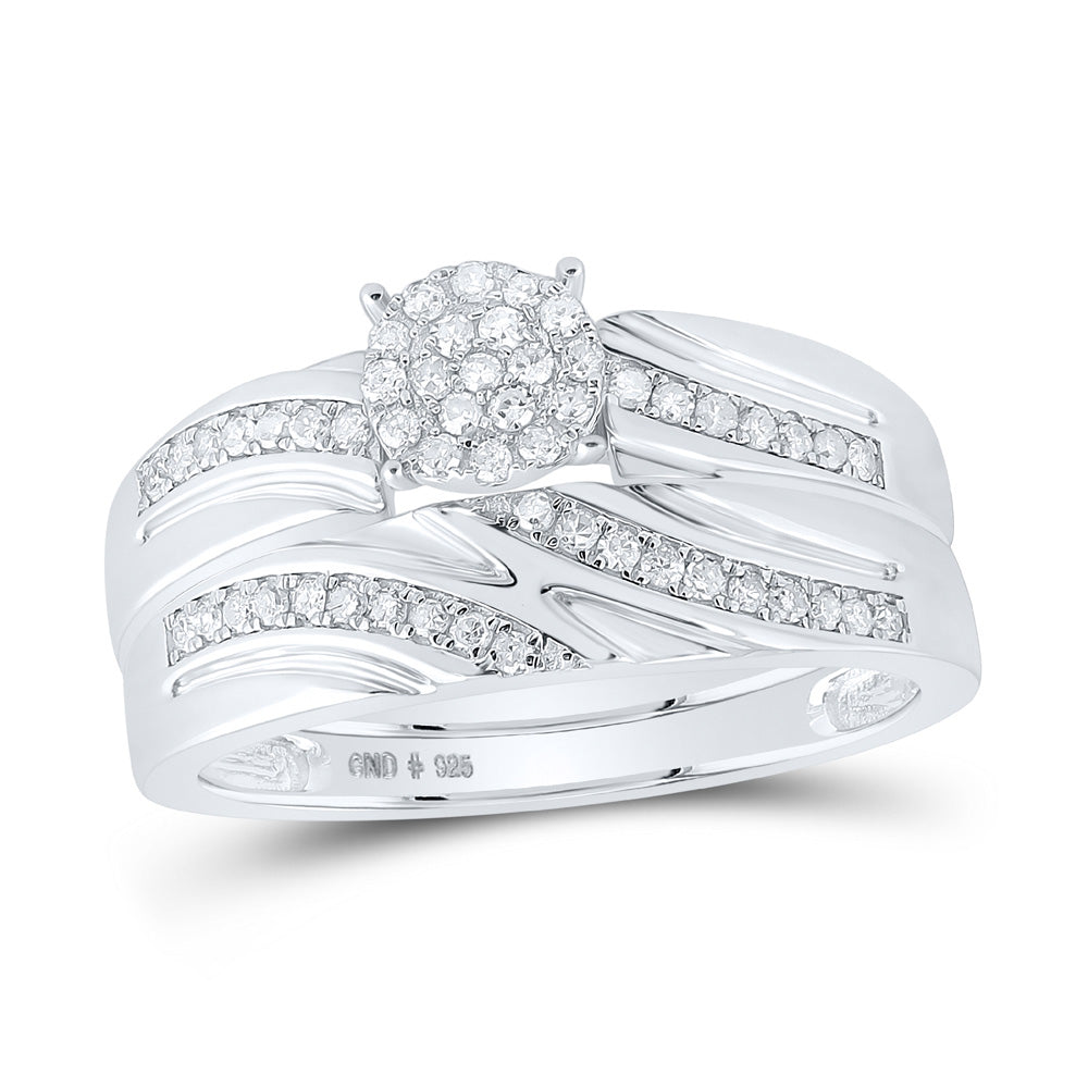Sterling Silver His Hers Round Diamond Cluster Matching Wedding Set 1/2 Cttw, Womens Size: 5-10, Mens Size: 7-13
