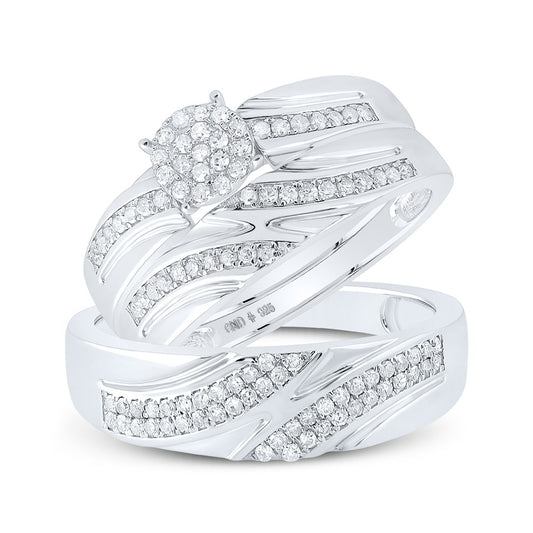 Sterling Silver His Hers Round Diamond Cluster Matching Wedding Set 1/2 Cttw, Womens Size: 5-10, Mens Size: 7-13