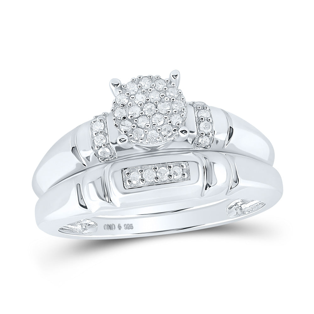 Sterling Silver His Hers Round Diamond Cluster Matching Wedding Set 1/4 Cttw, Womens Size: 5-10, Mens Size: 7-13