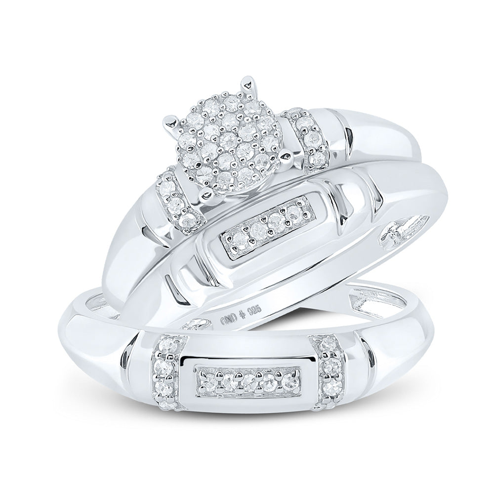 Sterling Silver His Hers Round Diamond Cluster Matching Wedding Set 1/4 Cttw, Womens Size: 5-10, Mens Size: 7-13