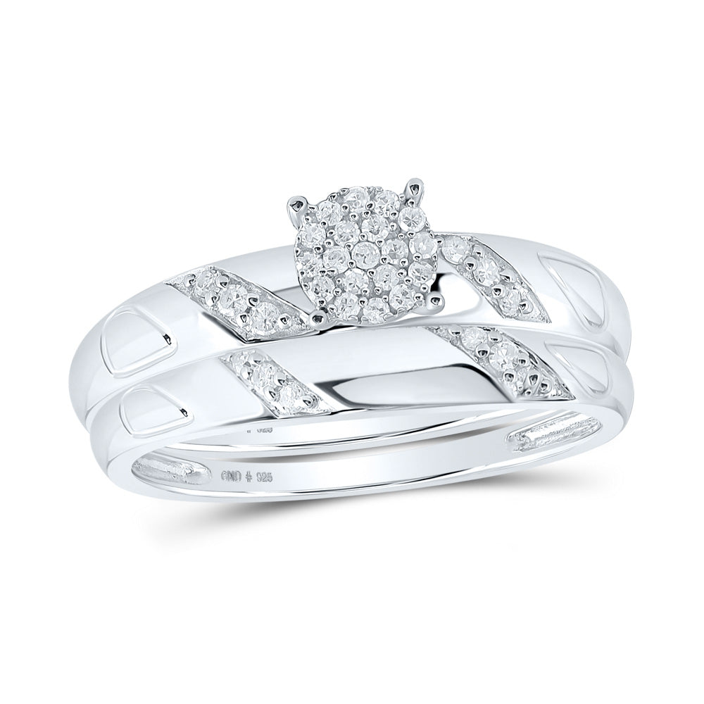 Sterling Silver His Hers Round Diamond Cluster Matching Wedding Set 1/4 Cttw, Womens Size: 5-10, Mens Size: 7-13