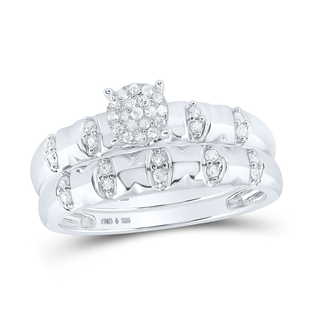 Sterling Silver His Hers Round Diamond Cluster Matching Wedding Set 1/4 Cttw, Womens Size: 5-10, Mens Size: 7-13