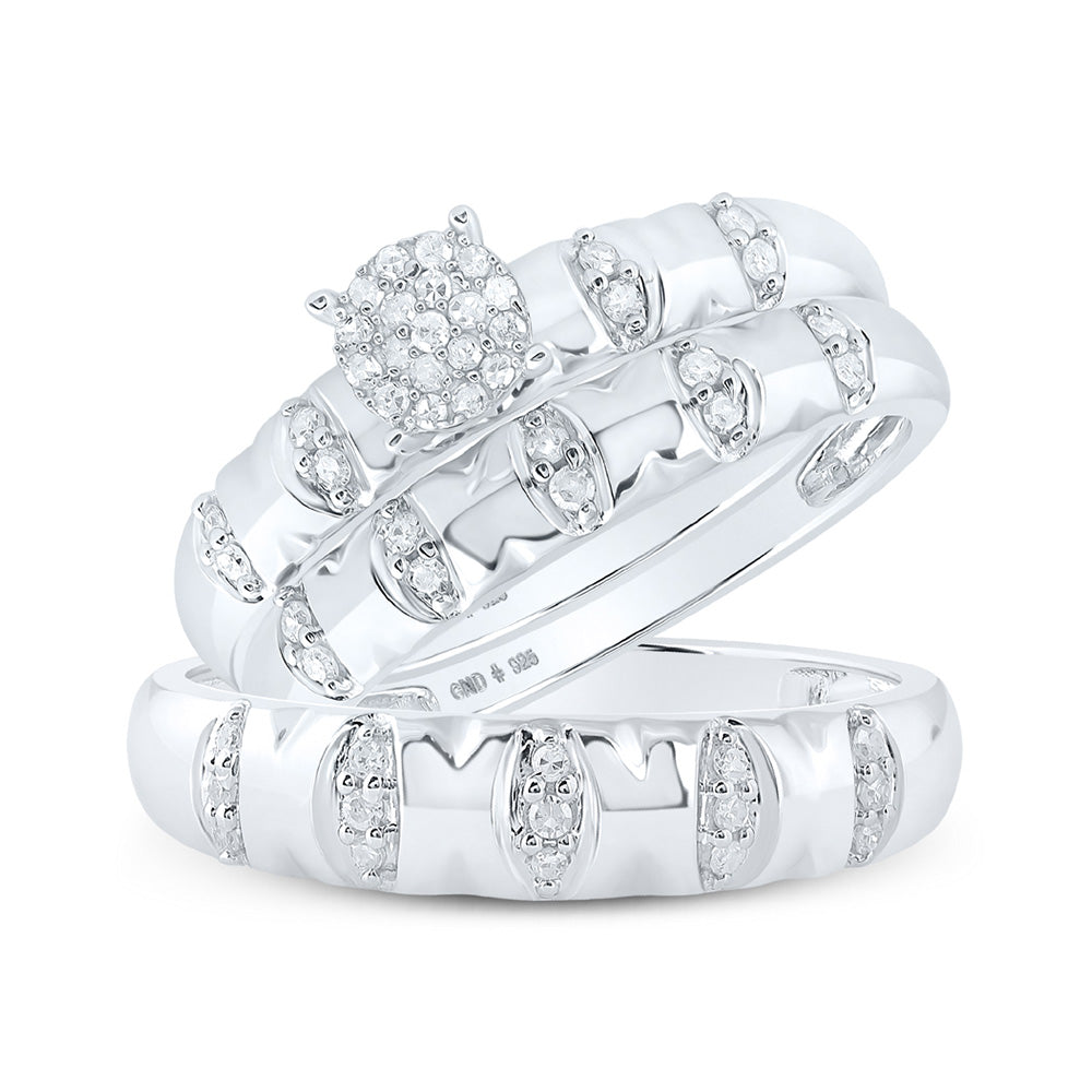 Sterling Silver His Hers Round Diamond Cluster Matching Wedding Set 1/4 Cttw, Womens Size: 5-10, Mens Size: 7-13