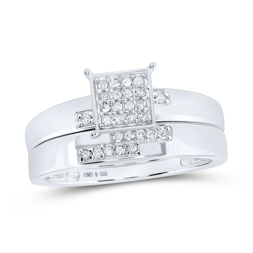 Sterling Silver His Hers Round Diamond Square Matching Wedding Set 1/4 Cttw, Womens Size: 5-10, Mens Size: 7-13