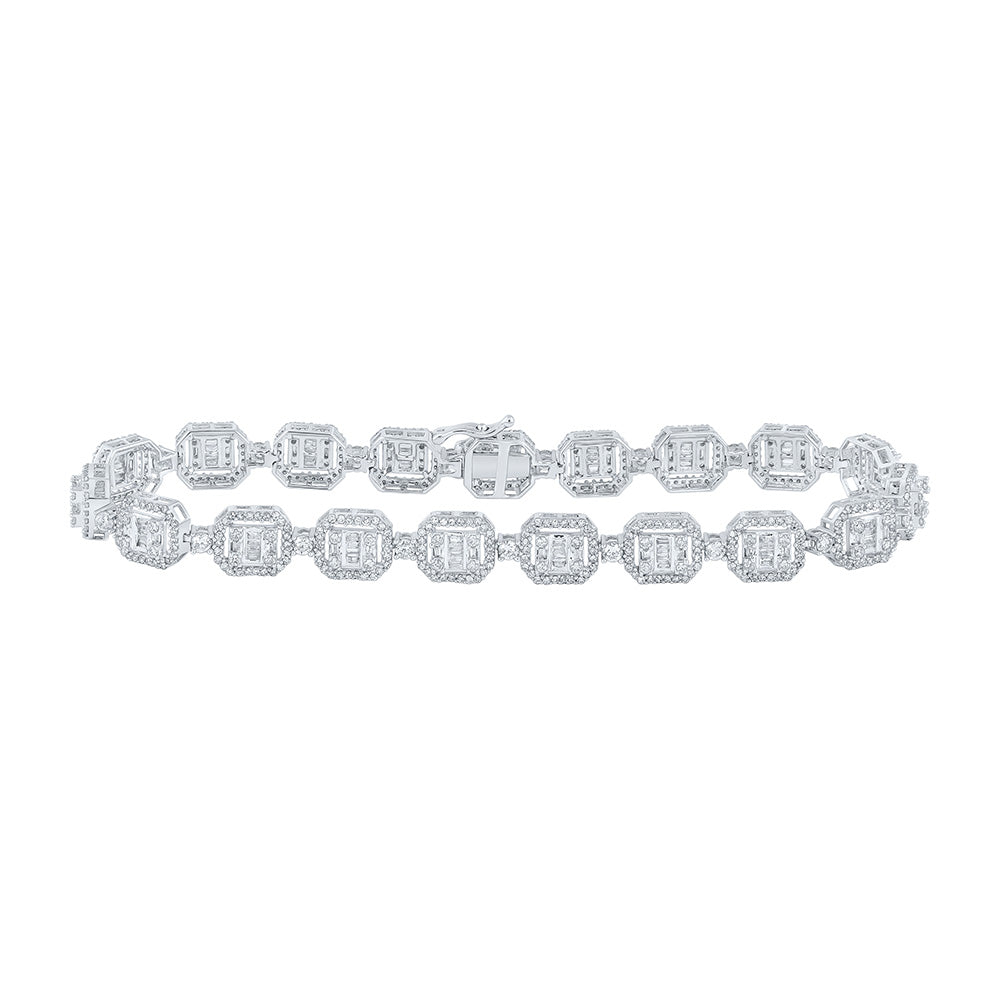 10K White Gold Mens Baguette Diamond Link Bracelet 4-1/2 Cttw, Length: 8.5 In, Width: 0.33 In
