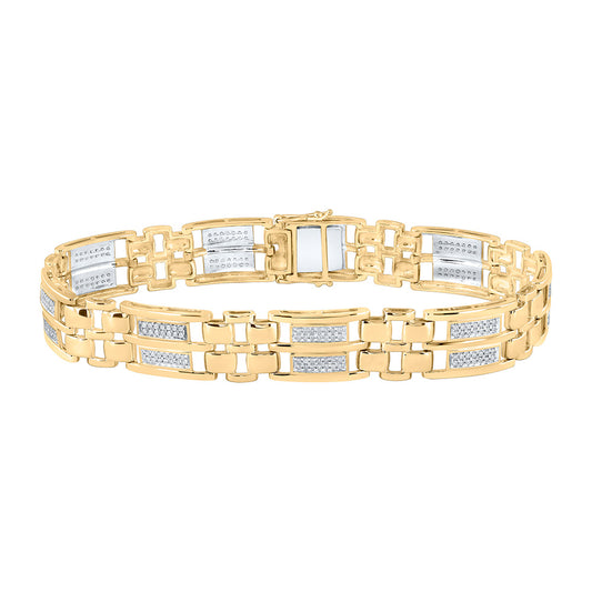10K Yellow Gold Mens Round Diamond Link Bracelet 1 Cttw