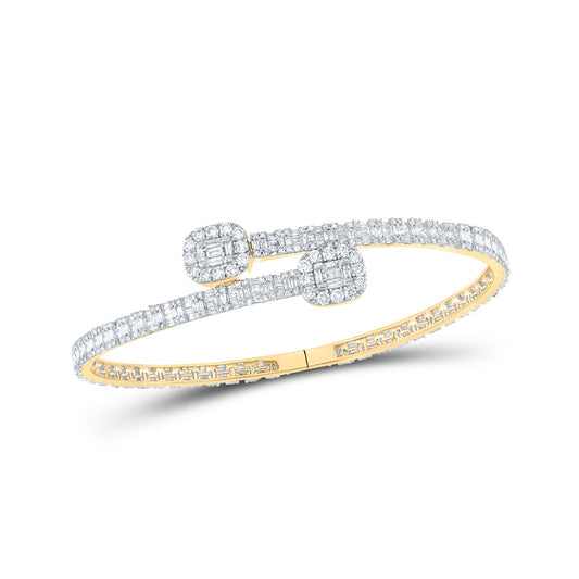 14K Yellow Gold Mens Baguette Diamond Cuff Bangle Bracelet 4-1/4 Cttw