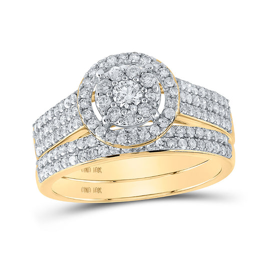 10K Yellow Gold Round Diamond Cluster Bridal Wedding Ring Band Set 3/4 Cttw, Womens Size: 5-10