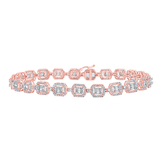 14K Rose Gold Mens Round Diamond Geometric Link Bracelet 4 Cttw, Length: 8.5 In, Width: 0.27 In