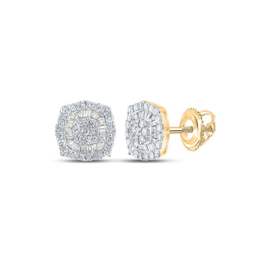 14K Yellow Gold Baguette Diamond Cluster Earrings 3/4 Cttw, Length: 0.37 In, Width: 0.35 In