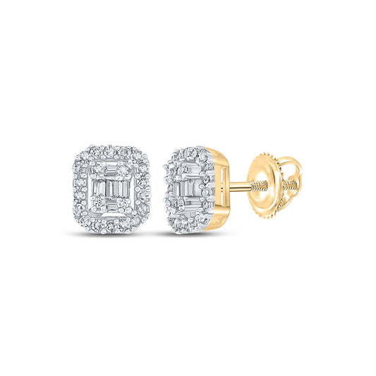 14K Yellow Gold Baguette Diamond Cluster Earrings 1/4 Cttw, Length: 0.24 In, Width: 0.2 In