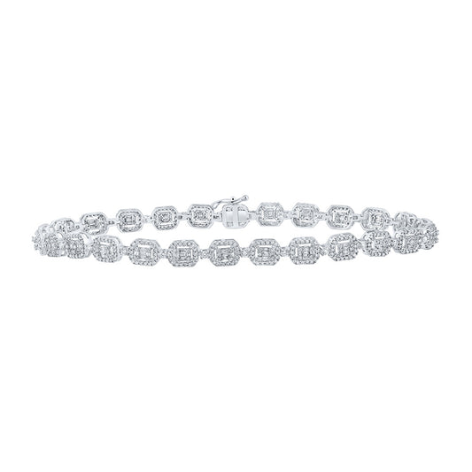 14K White Or Yellow Gold Mens Baguette Diamond Geometric Link Bracelet