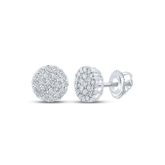 14K White Or Yellow Gold Round Diamond Cluster Earrings
