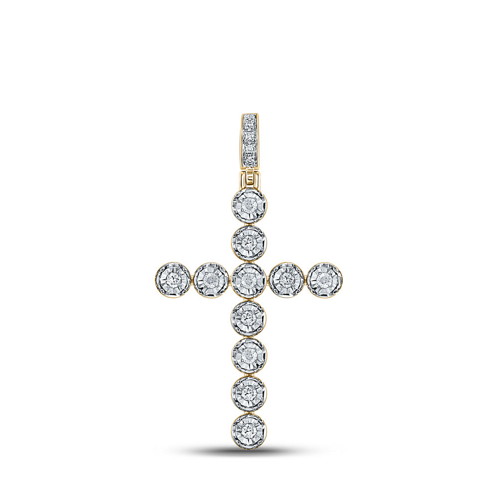 14K Yellow Gold Mens Round Diamond Cross Charm Pendant 1/3 Cttw