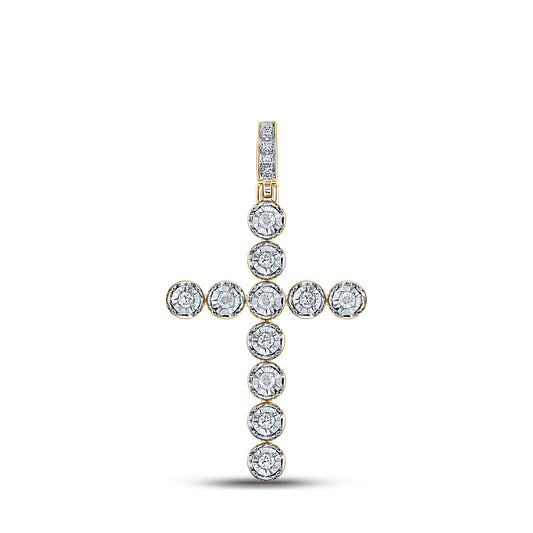 14K Yellow Gold Mens Round Diamond Cross Charm Pendant 1/3 Cttw