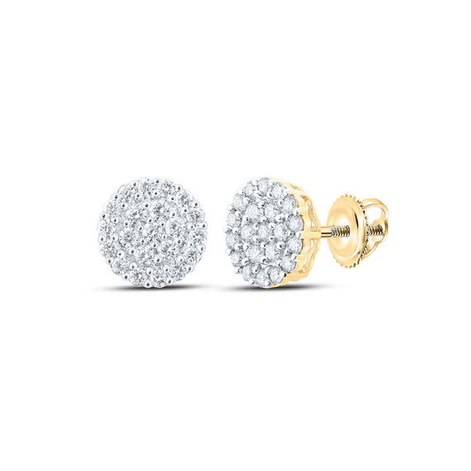 14K Yellow Gold Round Diamond Cluster Earrings 1-1/4 Cttw