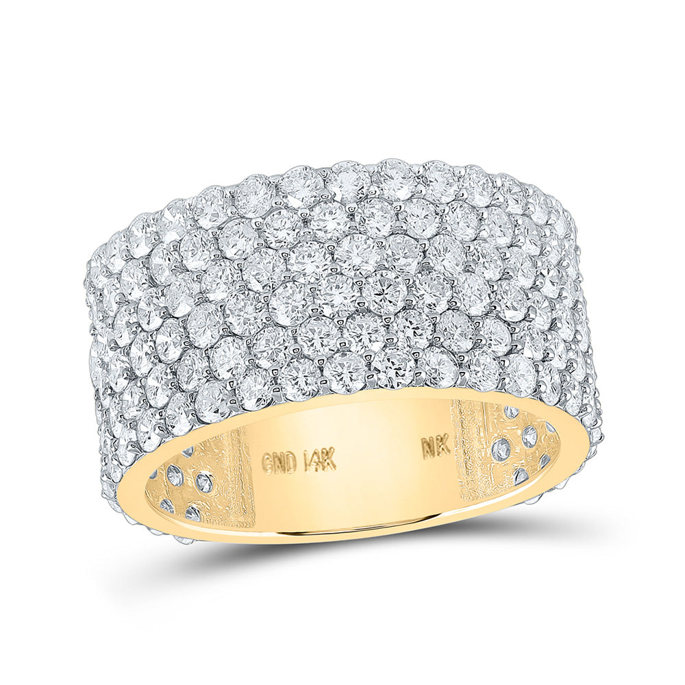 14K Yellow Gold Mens Round Diamond 6-Row Pave Band Ring 6-1/2 Cttw, Mens Size: 7-13