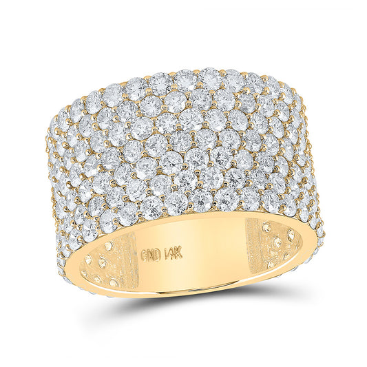 14K Yellow Gold Mens Round Diamond 7-Row Statement Band Ring 7-1/2 Cttw, Mens Size: 7-13