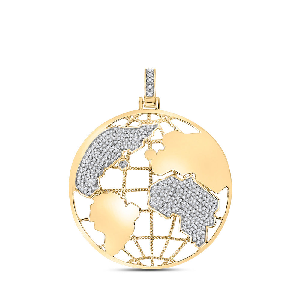 14K Yellow Gold Mens Round Diamond Globe Earth Charm Pendant 5/8 Cttw