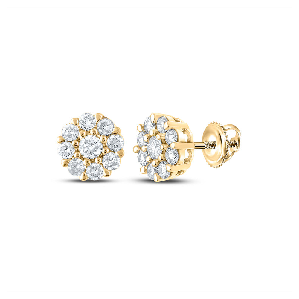 14K Yellow Gold Round Diamond Cluster Earrings 5/8 Cttw