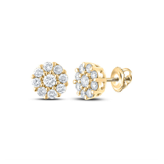 14K Yellow Gold Round Diamond Cluster Earrings 5/8 Cttw