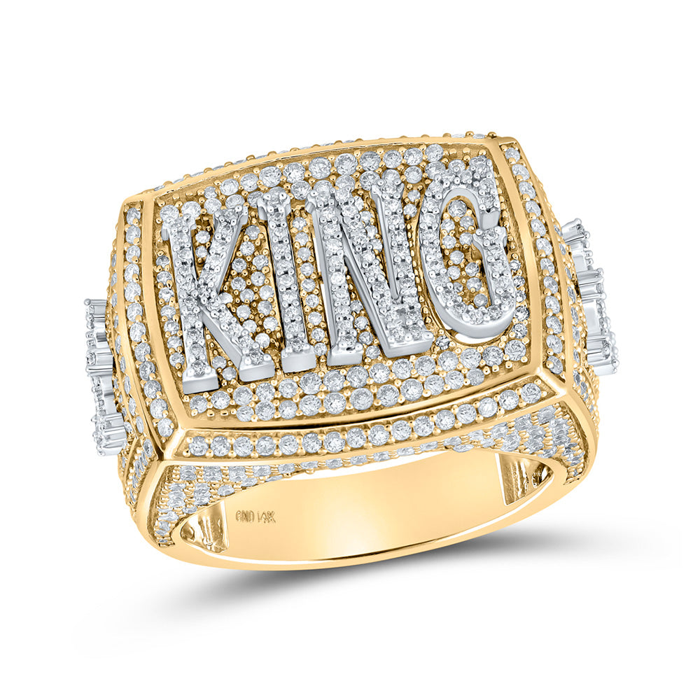 14K Two-tone Gold Mens Round Diamond KING Ring 2-3/4 Cttw, Mens Size: 7-13