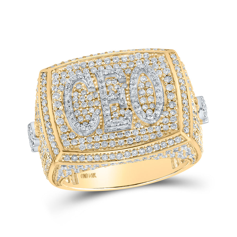 14K Yellow Gold Mens Round Diamond CEO Ring 2-7/8 Cttw, Mens Size: 7-13